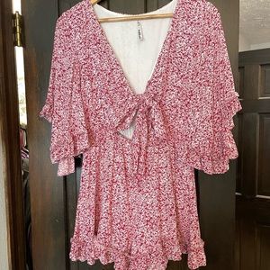 Showpo Tie Playsuit in Red Floral